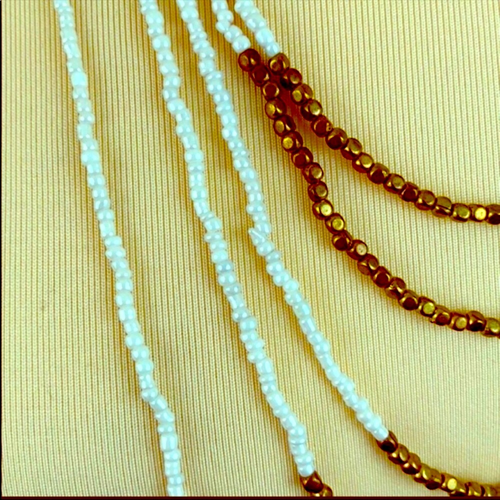 HAWAIIAN Pearls & Gold Beaded 6 Tiered Beautiful Layered Necklace Made i… - Picture 2 of 8